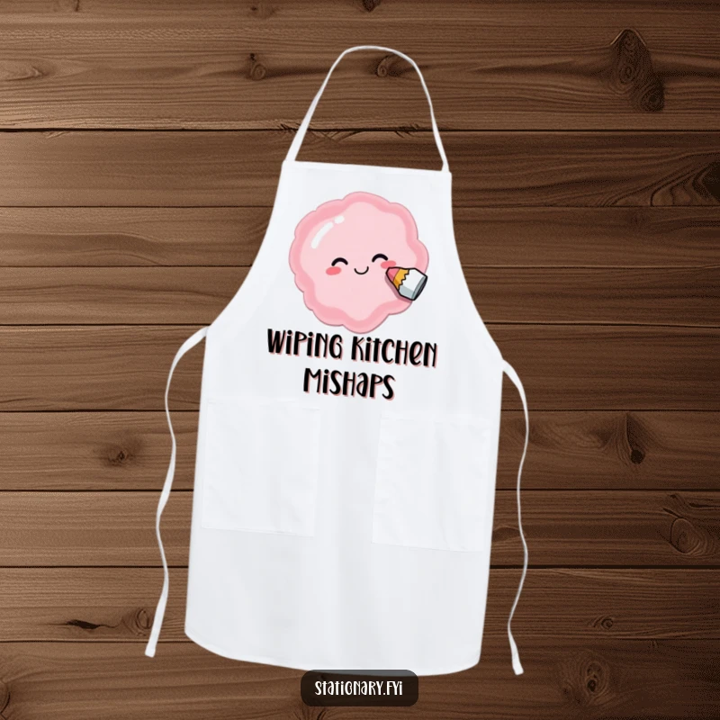 Funny apron with a delighted eraser smudging out a silly shape, perfect for chefs who embrace imperfection.