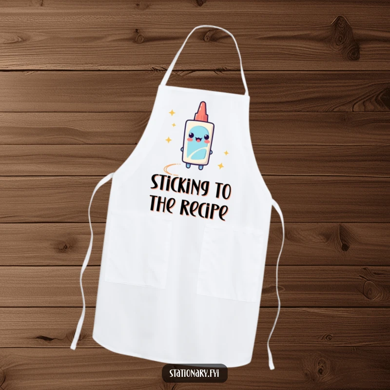 Funny Apron showcasing a playful glue stick leaving a sparkly trail, ideal for crafters and artists.