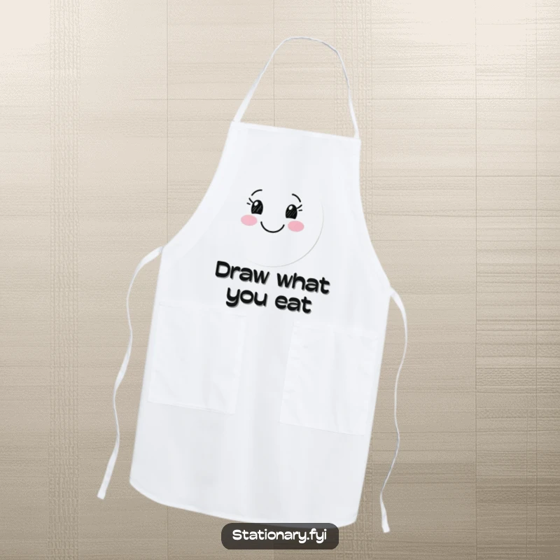 Funny apron with a happy marker character drawing a smiling face, ideal for kitchen fun and artistic cooks.