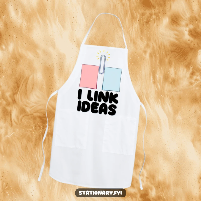 Funny Paperclip Apron: A cheerful paperclip humorously holding papers, a funny and practical kitchen accessory.