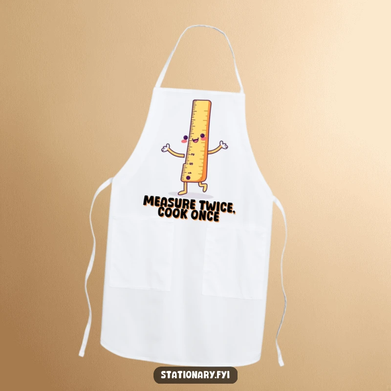 Funny Apron: A cheerful ruler character performing a happy dance, perfect for the kitchen and adding humor to cooking.