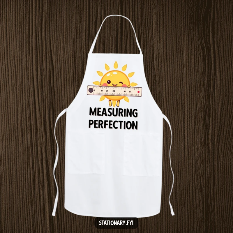 Funny Kawaii Ruler Sun Apron cheerfully measuring a smiling sun, adding humorous sunshine to cooking, an excellent funny gift.
