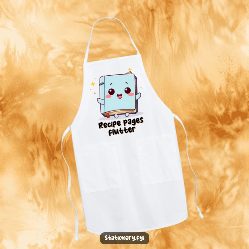 Funny Kawaii Notebook Apron: A notebook character with fluttering pages, designed for creative cooks and kitchen fun.
