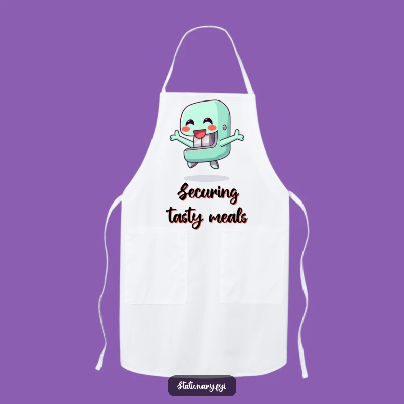 Funny Happy Stapler Apron - Cheerful Jump Kitchen Humor & Gift Idea