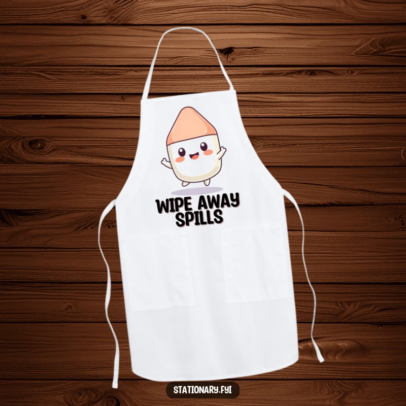 Funny Kawaii Eraser Apron: A bouncing eraser character design, making kitchen tasks fun and adding playful humor.