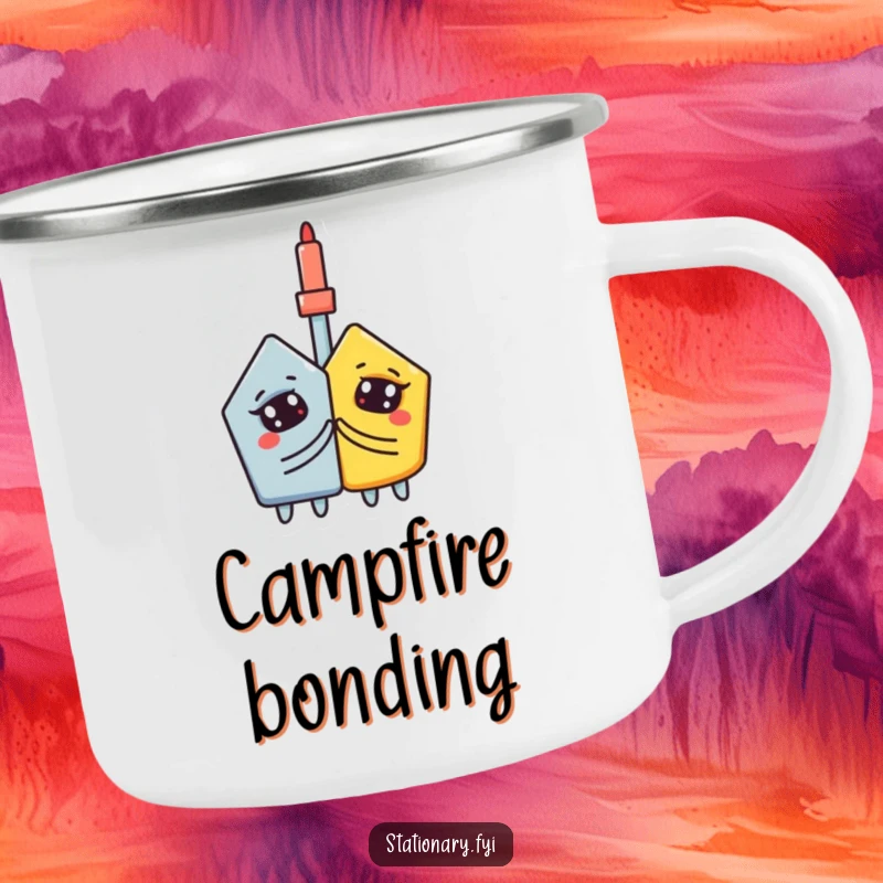 Funny camping mug: A curious glue stick joins two shapes, ideal for enjoying beverages outdoors.
