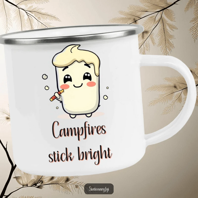 Funny Kawaii Glue Stick Camping Mug smearing a joyful line, perfect for humorous outdoor bonding and gifting.