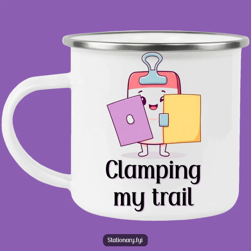 Funny Kawaii Binder Clip Camping Mug: Trail Mix & Coffee with Hilarious Company