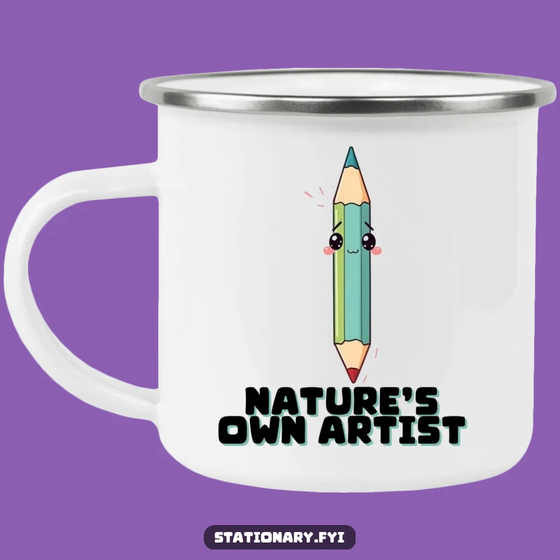 Funny Bewildered Pencil Drawing Itself Camping Mug, Adventure with Artistic Humor