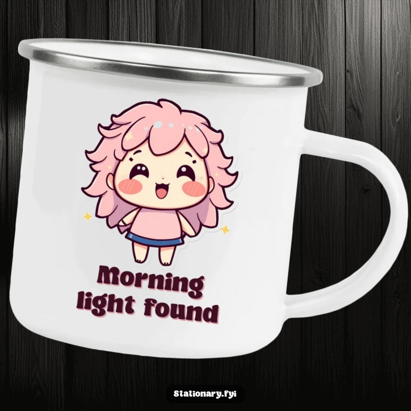 Funny camping mug with a beaming highlighter character, perfect for enjoying bright, cheerful sips outdoors.
