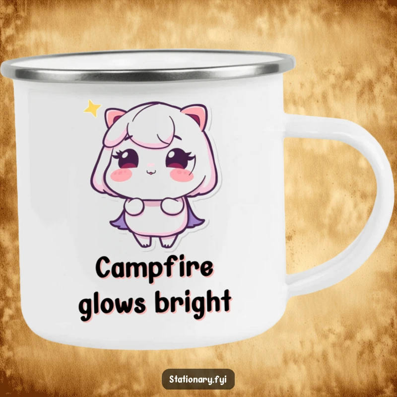 Funny camping mug with a winking highlighter drawing a glowing line, perfect for those who love bright ideas outdoors.