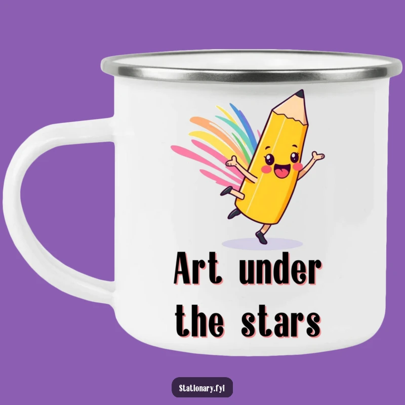 Funny Playful Pencil Camping Mug: Cartwheel Art Character Adventure Gift