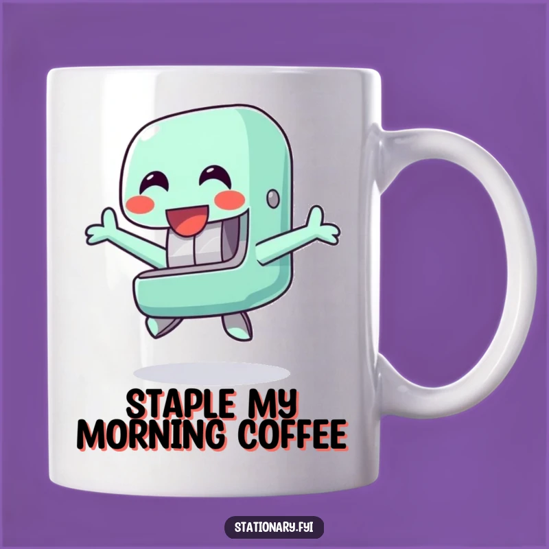 Funny Happy Stapler Mug - Cheerful Jump Humor Gift for Office Fans