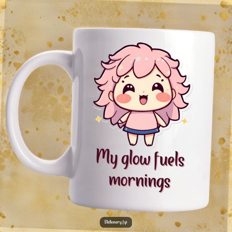Funny mug featuring a beaming highlighter character shining brightly, radiating positivity for a perfect morning gift.