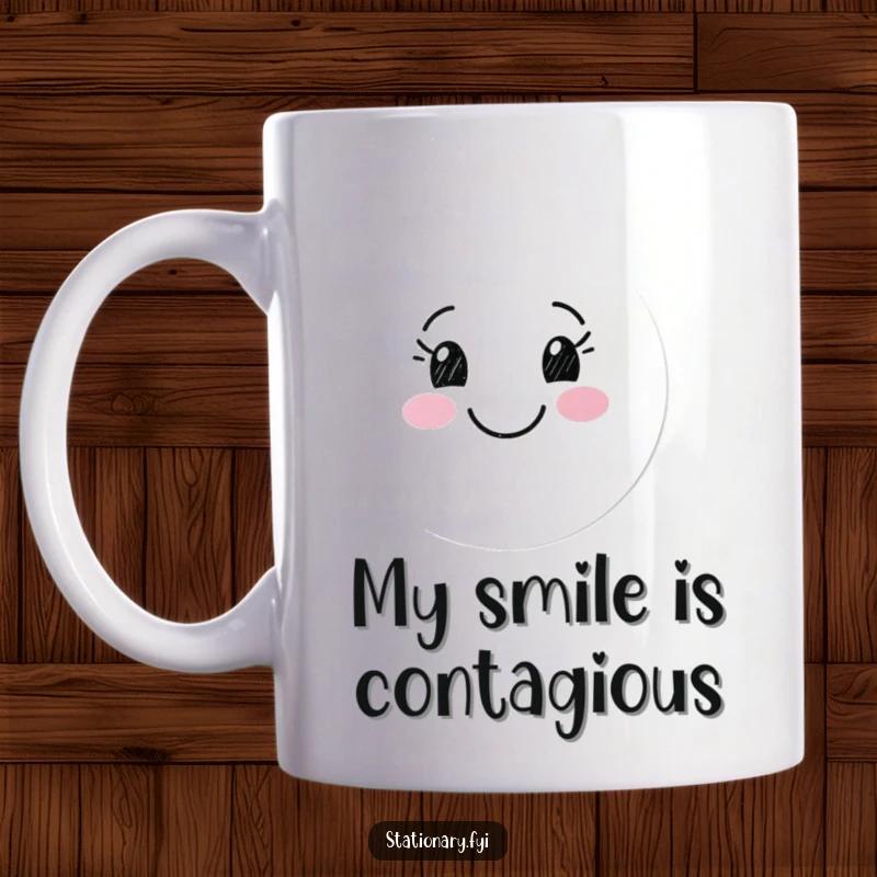 Funny mug featuring a happy marker character drawing a big smiling face on a surface, radiating pure joy.