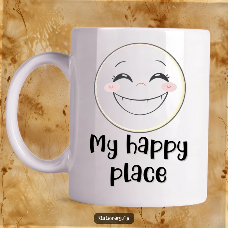 Funny mug featuring a grinning pencil, enthusiastically drawing a giant, happy smiley face, perfect for art lovers.