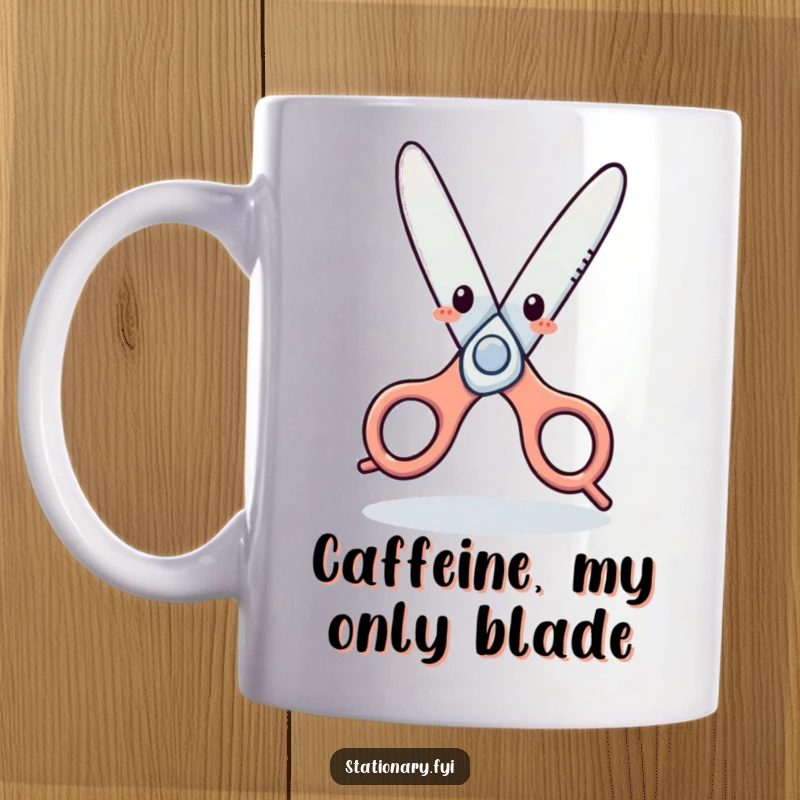 Funny Mug: Playful scissors character performing a silly, energetic dance with a cheerful expression, perfect for a laugh.