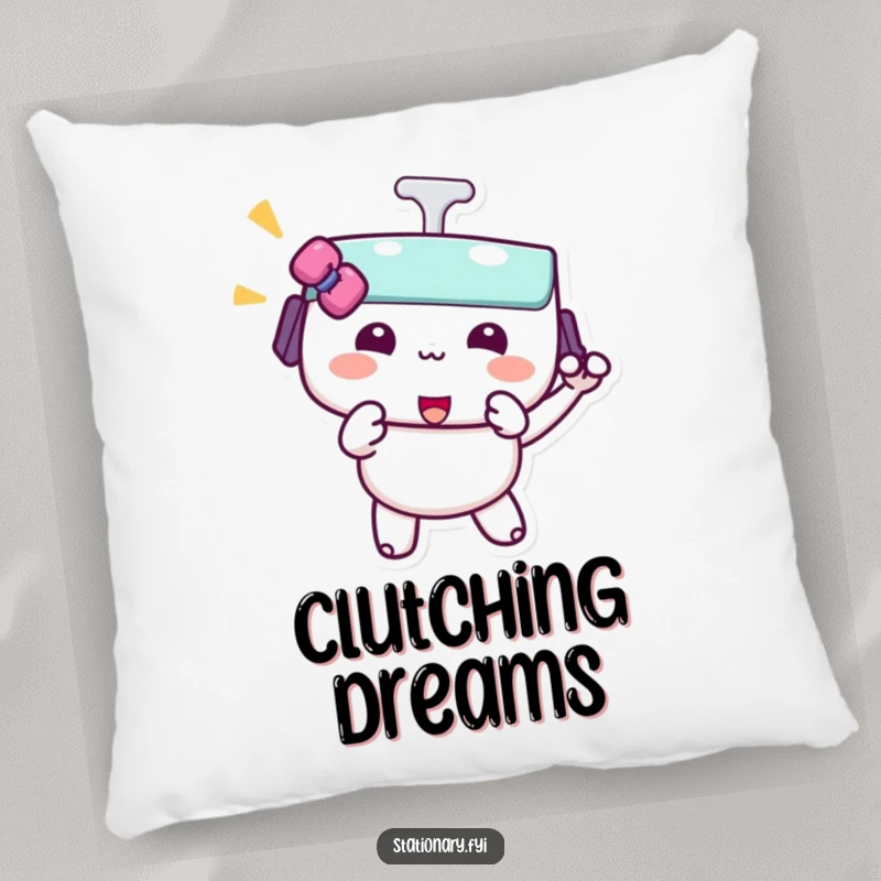 Funny kawaii binder clip pillow featuring a cute character doing a playful pinch, offering cozy, humorous comfort.