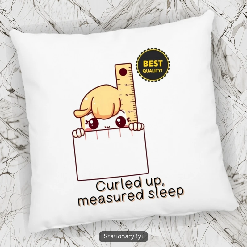 Funny Pillow with a shy ruler peeking from behind a notebook, adding a soft touch of introverted humor.