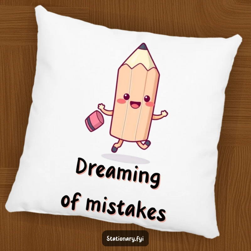 Funny Kawaii Pencil Pillow featuring a skipping pencil and eraser, designed for humorous comfort and cute decor, a great gift.