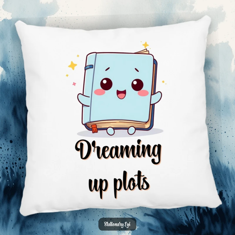Funny Kawaii Notebook Pillow: A soft pillow featuring a notebook character with joyfully fluttering pages, perfect for cozy creativity.
