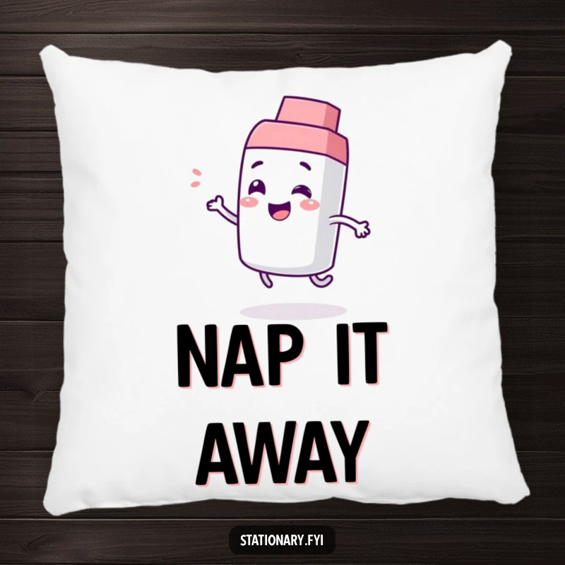 Funny pillow designed with a giggling eraser character in a playful bouncing pose, providing both comfort and a humorous decorative touch.