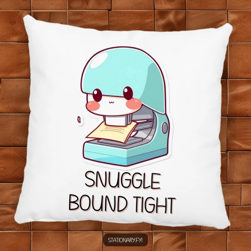Funny Kawaii Stapler Pillow: A soft pillow featuring a chomping stapler character, ideal for desk comfort and office humor.