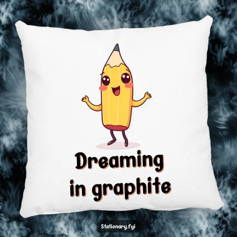 Funny Pillow boasting a cheerful pencil in a lively jig, providing plush comfort and a dose of artistic humor, an ideal gift.