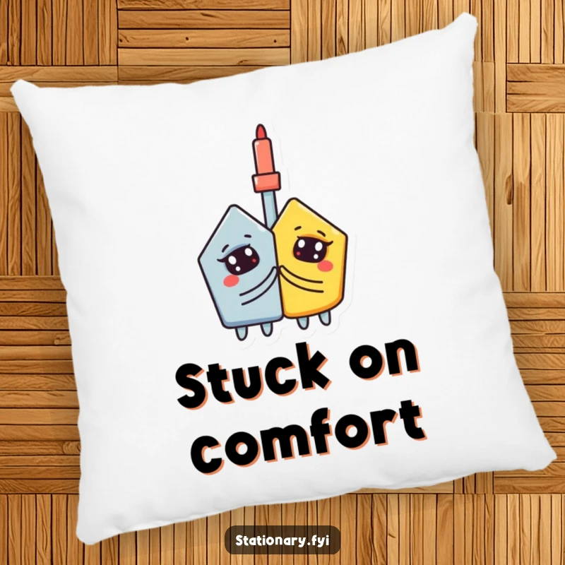 Funny pillow: A curious glue stick connects two shapes, offering a soft touch of unity.