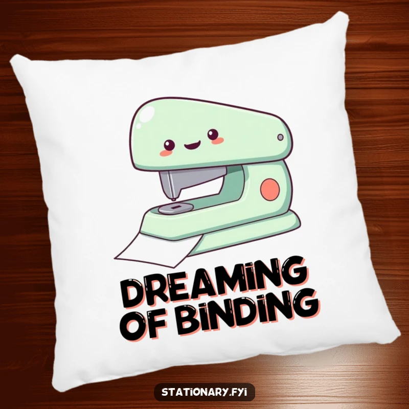 Funny Pillow with a delighted stapler fastening paper, offering plush comfort and a dose of artistic humor, an ideal gift.