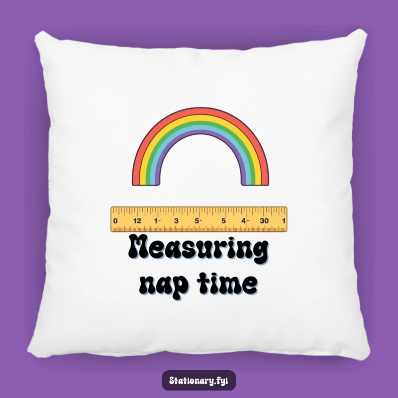 Funny Pillow: Lounge with Precision, Featuring a Ruler & Rainbow