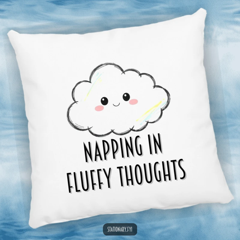 Funny pillow featuring a crayon thoughtfully sketching a cloud, adding artistic comfort and a gentle, humorous touch.