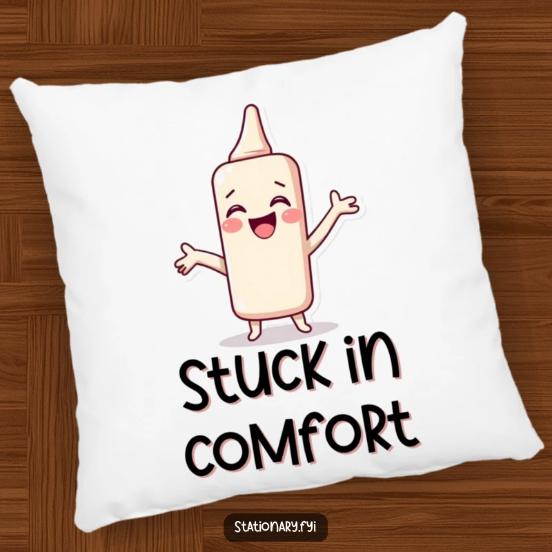 Funny Pillow with a giggling glue stick spreading joy, offering plush comfort and a dose of artistic humor, an ideal gift.