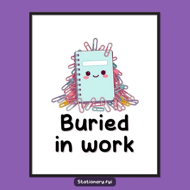 Funny Digital Art Print: Tiny Notebook's Paperclip Chaos - Hilarious Office Decor!