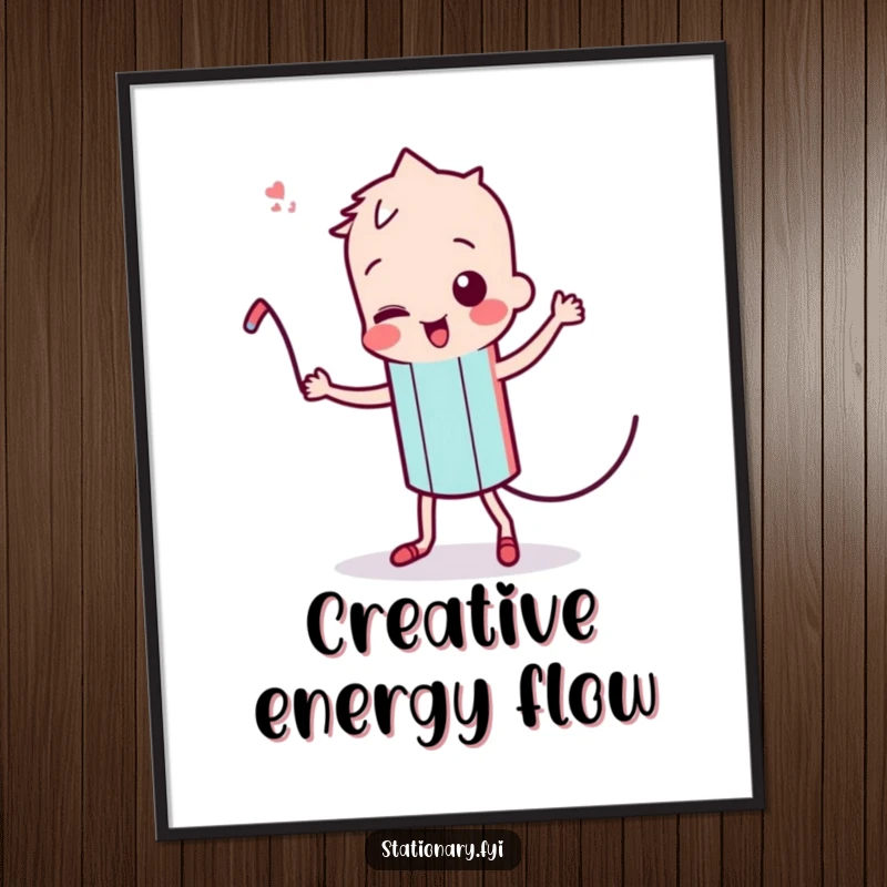 Funny Kawaii Pencil Digital Art Print: A downloadable artwork of a dancing pencil character, perfect for adding creative humor.