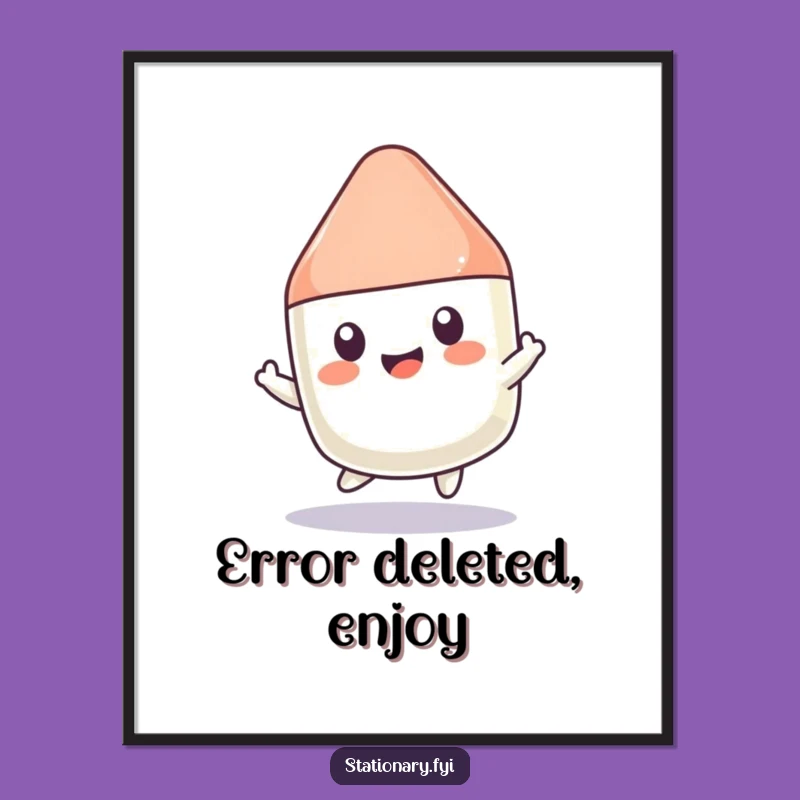 Funny Kawaii Eraser Digital Art: Instant Joyful Bounce, Printable Wall Art Gift