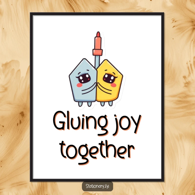 Funny digital art print: A curious glue stick joins two shapes, creating art that symbolizes connection.