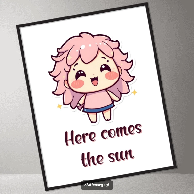 Funny digital art print of a beaming highlighter character radiating light, offering bright and humorous visual appeal.