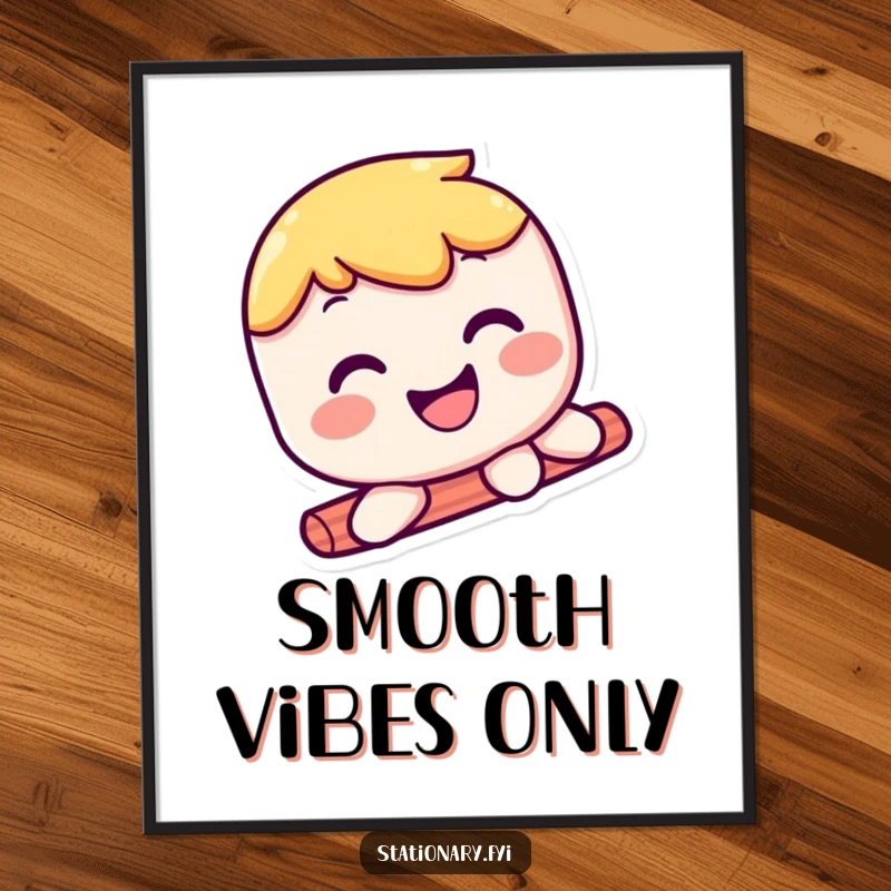 Funny kawaii glue stick digital art print, depicting a joyfully smiling character sliding smoothly across a surface.