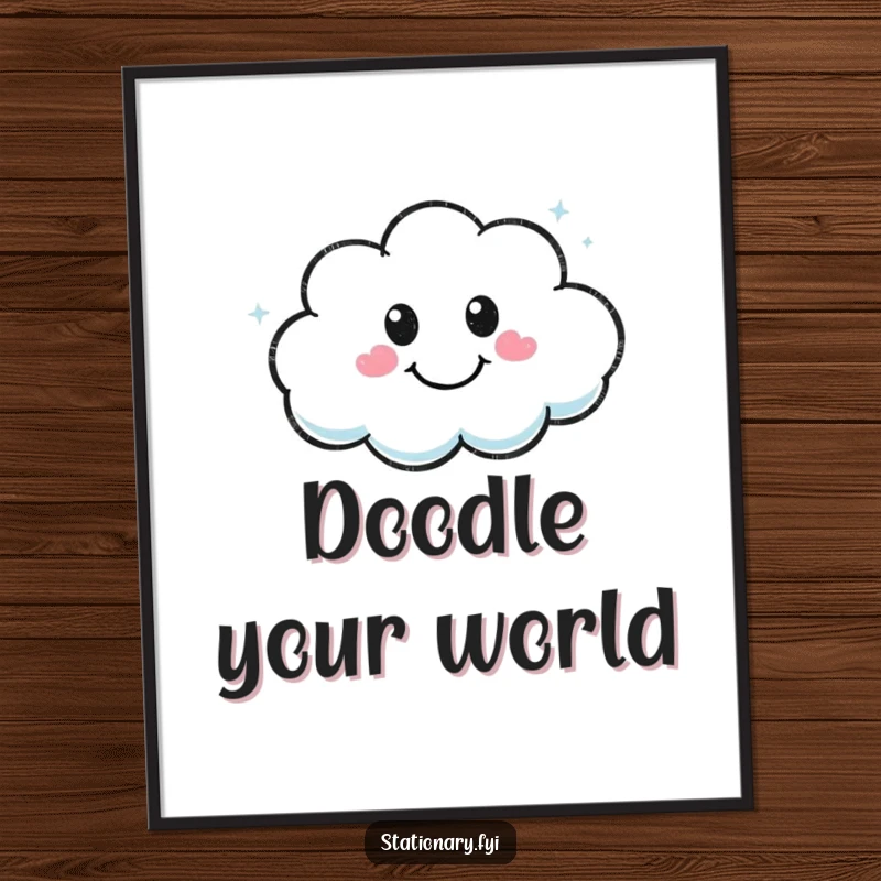 Funny Kawaii marker character drawing a smiling cloud, offered as a downloadable digital art print.