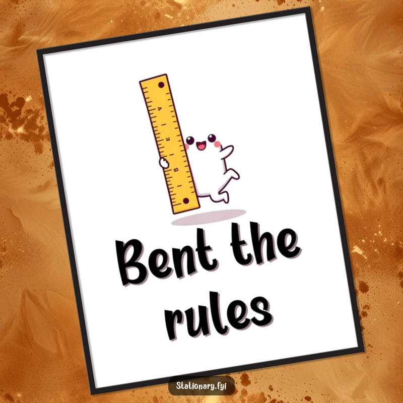 Funny kawaii ruler digital art print, depicting a cheerful character performing a dynamic cartwheel with precise lines.