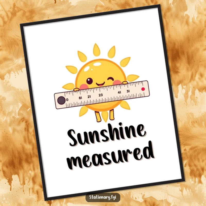 Funny Kawaii Ruler Sun Digital Art Print, offering instant humorous decor, a great gift.