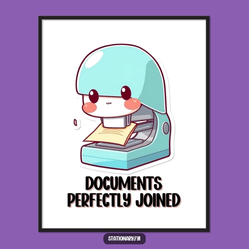 Funny Kawaii Stapler Digital Art: Instant Office Motivation, Printable Wall Art Gift