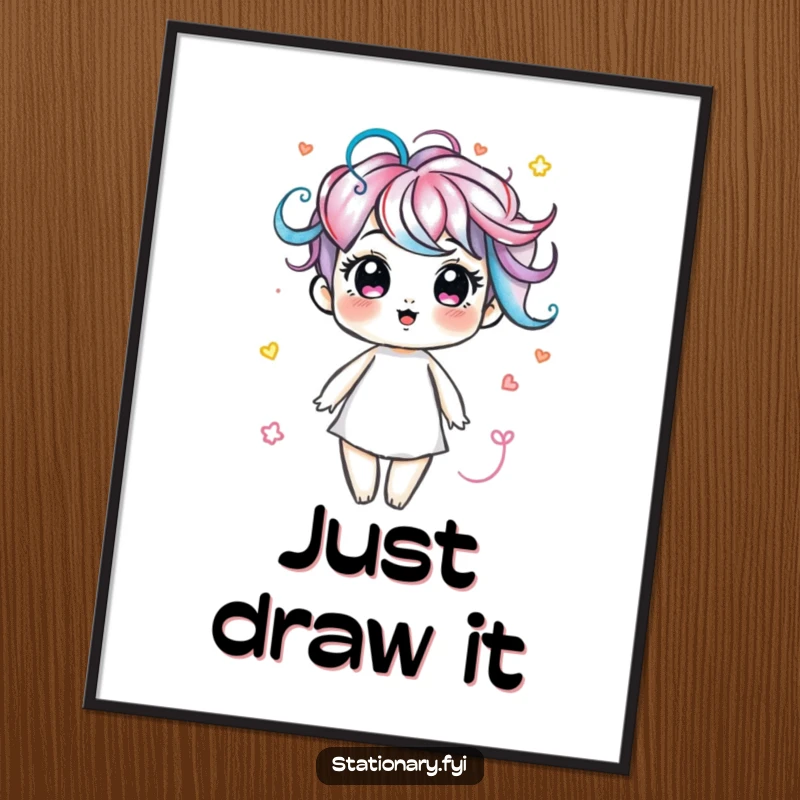 Funny digital art print of a delightful marker character drawing energetic, colorful swirls, perfect for creative spaces.