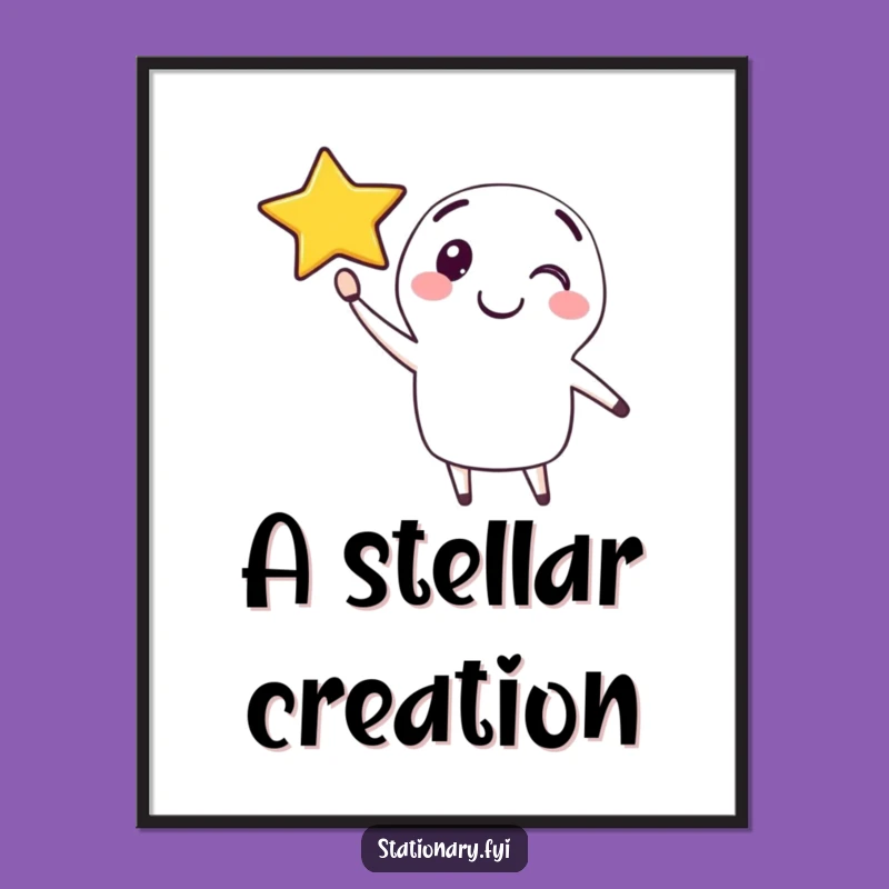 Funny Pen Digital Art: Smiling Star Print for Creative Decor