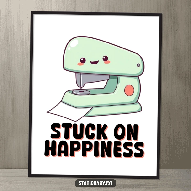 Funny Stapler Digital Art Print, delighted and fastening paper, perfect for instant wall decor and as a humorous, efficient gift.