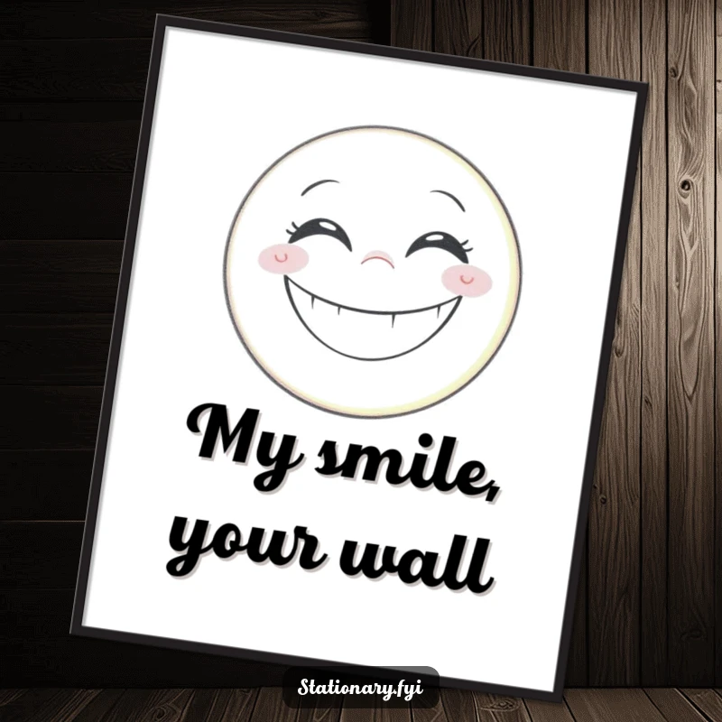 Funny digital art print of a grinning pencil focused on drawing a massive, joyful smiley face, artistically humorous.