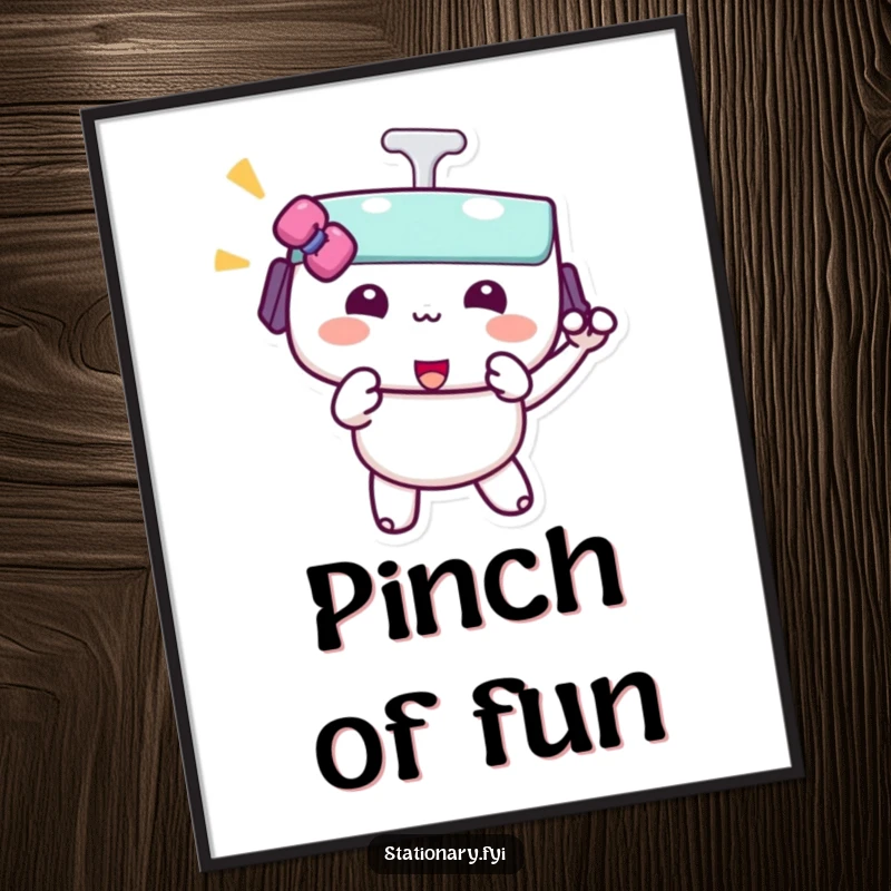 Funny kawaii binder clip digital art print, depicting a character performing a playful pinch with a secure and cheerful grip.
