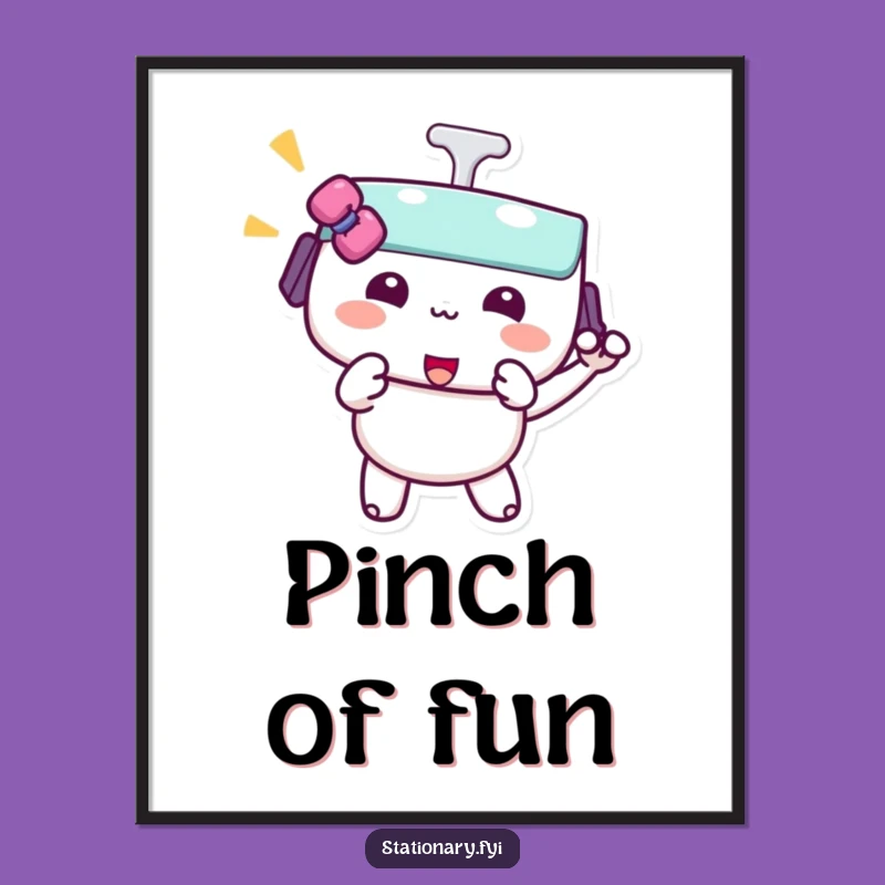 Funny Kawaii Binder Clip Digital Print - Playful Pinch Art Gift