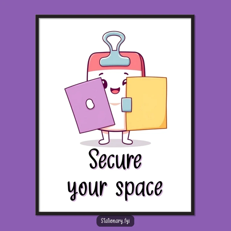 Funny Kawaii Binder Clip Digital Art: Instant Cheer for Your Walls